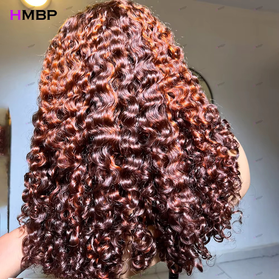 HMBP Highlight Ombre Deep Curly Perücke, 400 Dichte, 13x6 HD Lace Front, Ingwer-Orange-Braun, 100% Echthaar - Bild 3