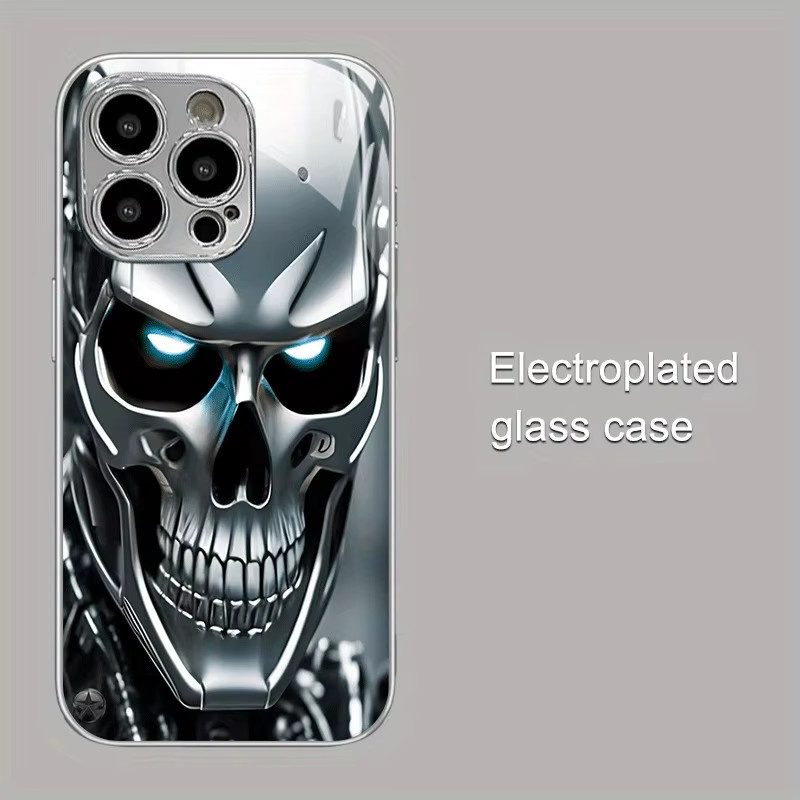 Apple iPhone Handyhülle mit silbernem Totenkopf-Muster aus gehärtetem Glas und galvanisiertem Design für iPhone 11 bis iPhone 17 Pro Max und Plus Modelle - Bild 2