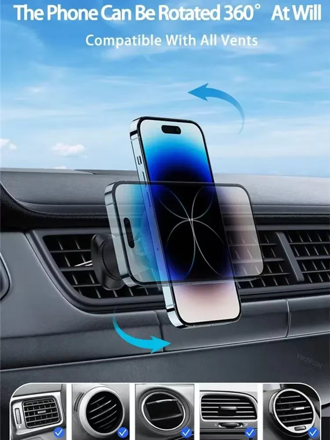 VIKEFON Qi2 Magnetisches kabelloses Autoladegerät mit LED-Licht und Kühlung für iPhone 16/15/14/13 Pro Max, Schwarz, Luftauslass-Halterung - Bild 3