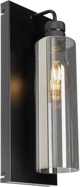 QAZQA Moderne Wandlampe Stavelot in Schwarz mit Rauchglas und E27 Fassung - Bild 1