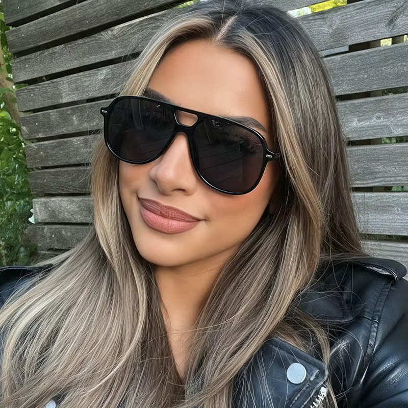 SHAUNA Sonnenbrille Retro, Nieten, Doppelbrücke, Übergroße, Unisex - Bild 3