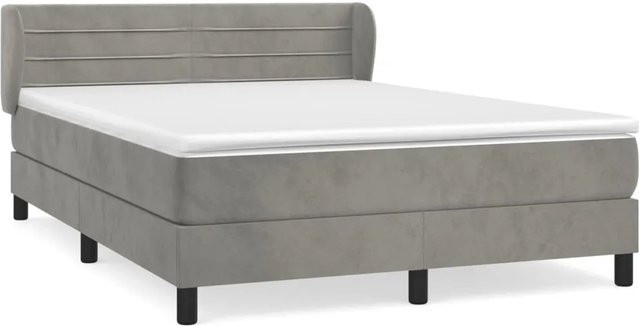 vidaXL Boxspringbett mit Matratze in Hellgrau aus Samt, Hybrid-Design mit Taschenfederkern, B/T: 140 x 190 cm - Bild 1