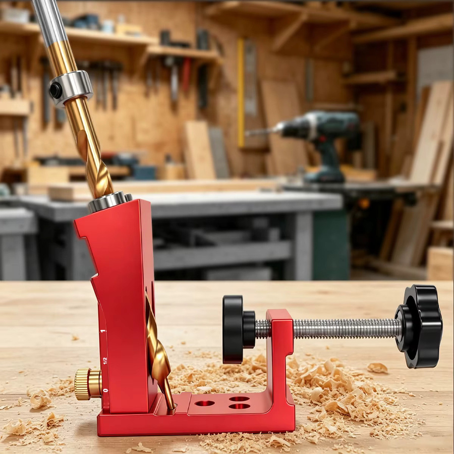 GDART Taschenloch-Bohrschablonen-Set aus Aluminiumlegierung in Rot mit Bohrer zur Schrägloch-Lokalisierung für die Holzbearbeitung und Möbelherstellung - Bild 5