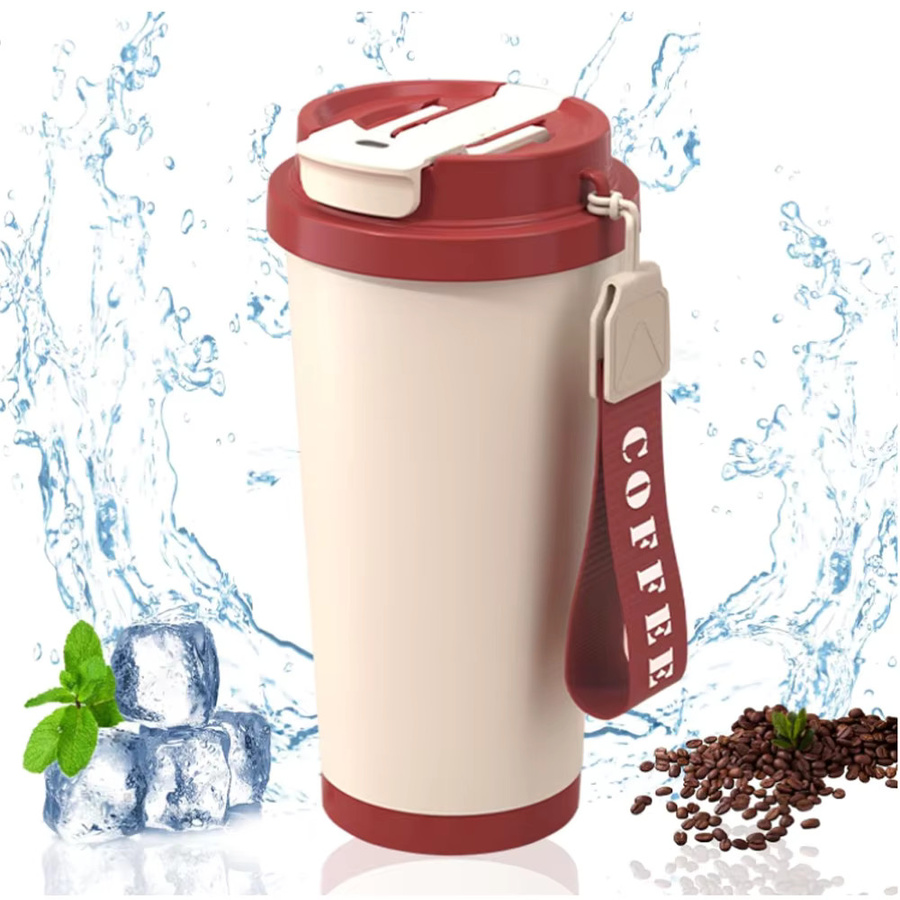 WATERSY Thermobecher aus Edelstahl mit Deckel und Strohhalm, rote Kaffeetasse, 530 ml - Bild 2