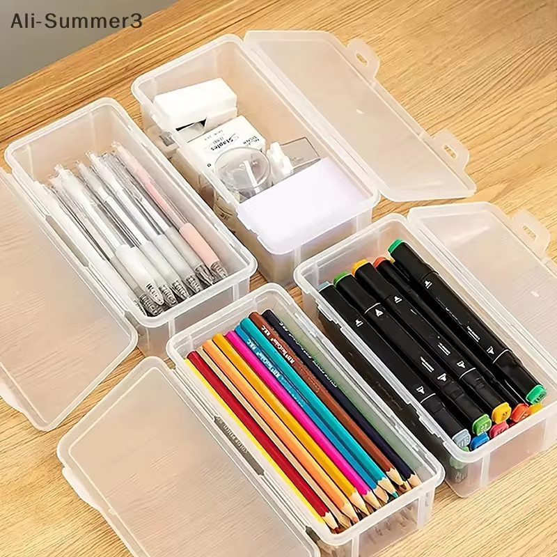 Transparente Schreibwarenbox aus Kunststoff mit Schnalle zur staubgeschützten Aufbewahrung von Stiften und Schreibutensilien - Bild 2
