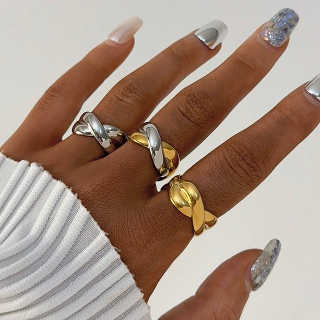 Uself Ring Edelstahl, gewellt, Doppellinie, Damen, Vintage - Bild 1
