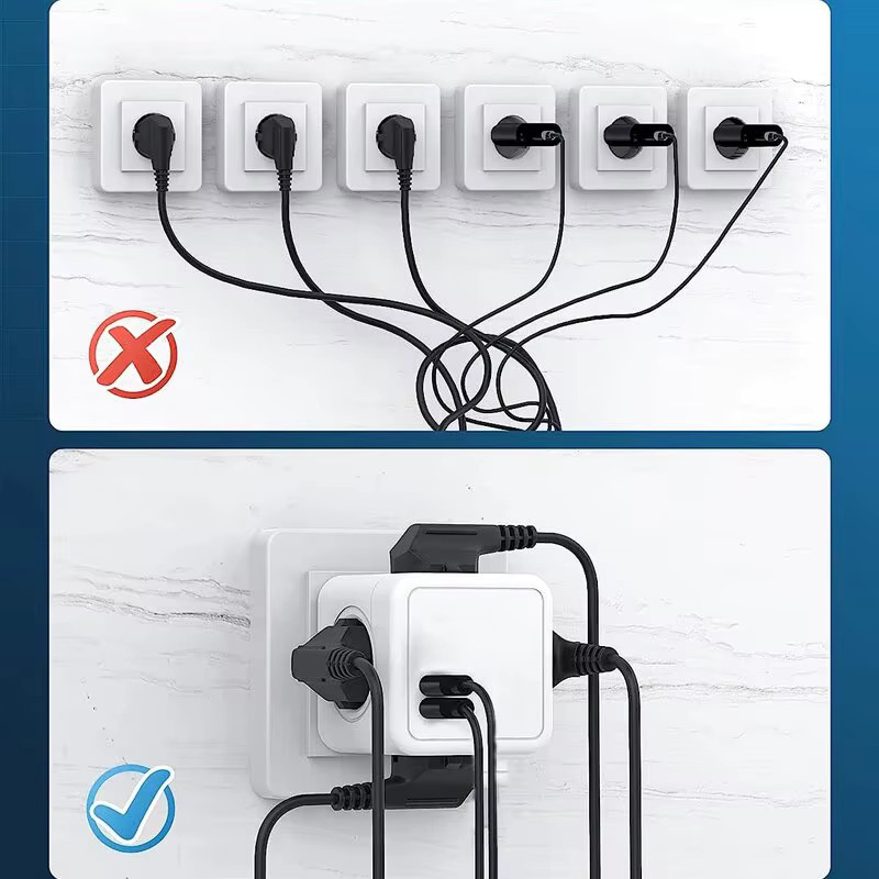 MASSFA Multi USB-Steckdosenleiste in Würfelform mit 4 EU-Steckdosen und 2 USB-A Anschlüssen, Weiß/Blau, 3680W - Bild 3
