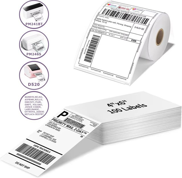 MrLabel Versandetiketten A6 in Weiß für Barcode und Logo, FanFold Papier für DYMO, Zebra, Munbyn und Nelko - Bild 1