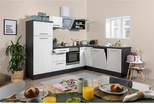 Respekta Premium Winkelküche modern in Hochglanz Weiß und Grau mit Soft-Close-Türen und MDF-Korpus, B/T/H: 260 x 200 x 54,5 cm - Bild 1