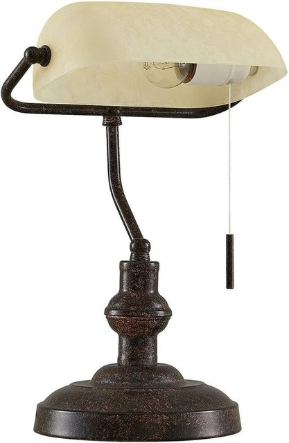 Lindby Tischlampe Profina im Bankerstil aus Metall und Glas, Farbe: Braun, E27, Arbeitszimmerleuchte - Bild 1