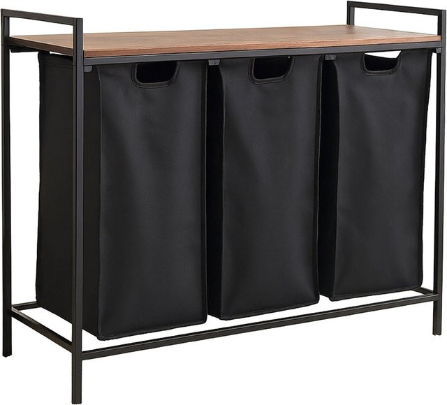 Relaxdays Wäschesammler aus Metall im Vintage-Design mit 3 Fächern und Ablage, Farbe: Braun, B/T/H: 72 x 33 x 92,5 cm - Bild 1