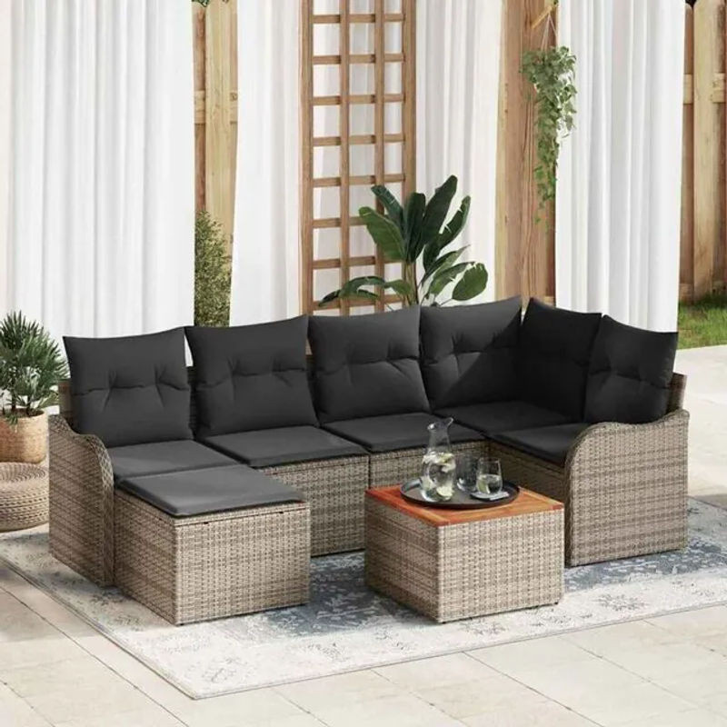 Vidaxl Garten-Sofa-Set aus 7 Teilen in Grau Anthrazit aus Polyrattan und Akazienholz für moderne Loungemöbel - Bild 1