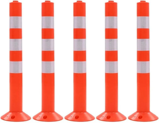DELUKE Verkehrspoller GREOT 5er Set Kunststoffpfosten als Kettenständer zum Absperren, Farbe: Rot, Silber, Orange, Höhe: 75 cm - Bild 1