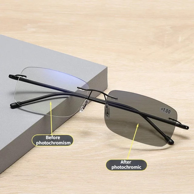 Photochrome Lesebrille, multifunktionale bifokale Sonnenbrille, Herren, randlos, rechteckig, Metall - Bild 1