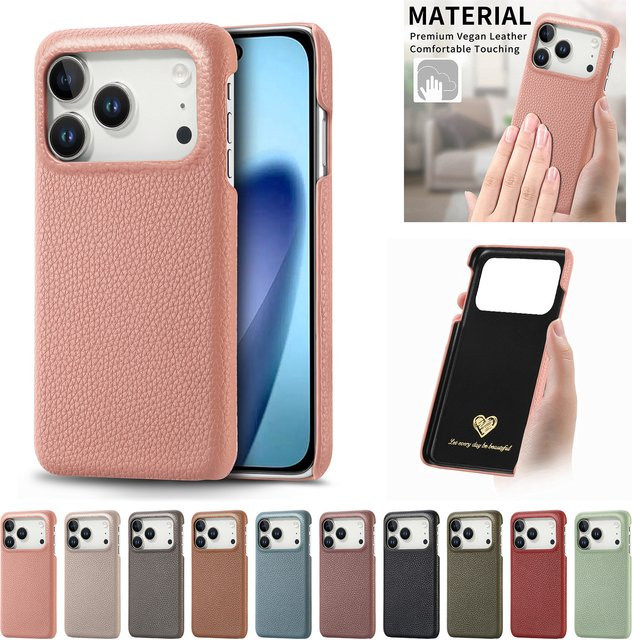 Ultradünne PU-Leder-Handyhülle für iPhone 17 Pro Max, 16, 15, 14, 13, 12 in Blau mit stoßfester Hartschale - Bild 1