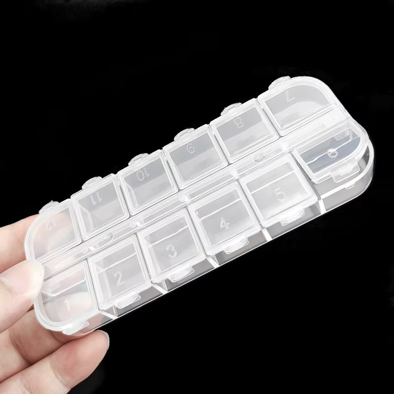 Transparente Schmuckbox aus Kunststoff mit 12 Gitterfächern, Aufbewahrungsbox für Ohrringe, Ringe, Perlen und Kleinteile, B/H/T: 13 x 5 cm - Bild 2