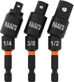 Klein Tools Schwenkbarer Steckadapter-Satz 3-teilig aus Edelstahl in Schwarz mit 1/4, 3/8 und 1/2 Zoll - Bild 1