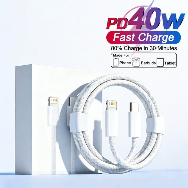 PD 40W USB-C-Ladekabel für iPhone 13 12 11 14 Pro Max XS X XR 7 8 Plus, geflochtenes Typ-C Datenkabel für dein Handy-Zubehör - Bild 1