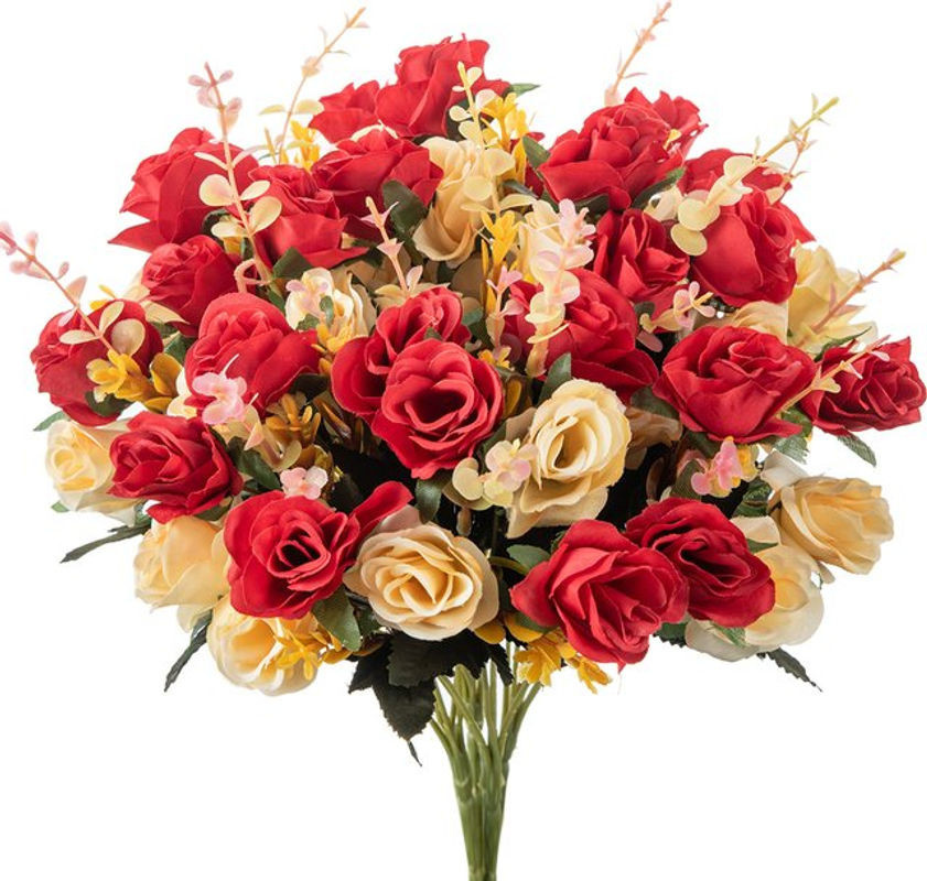 ZQCY Künstliche Seidenrose in Rot als floraler Brautstrauß für Hochzeit und Dekoration - Bild 1