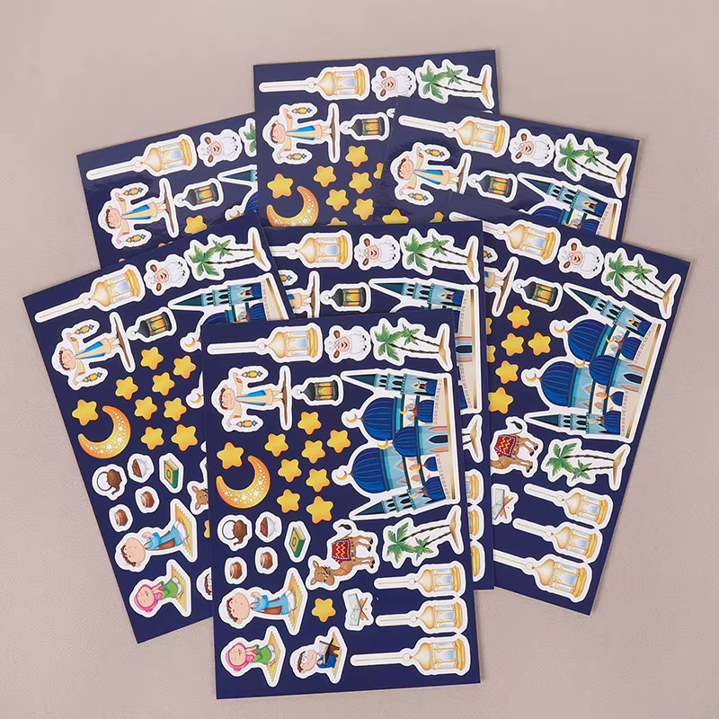 12 Blatt Ramadan Kareem DIY Aufkleber für Eid Mubarak Dekorationen, bunte islamische Party-Aufkleber aus Papier - Bild 2