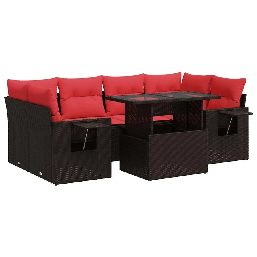 vidaXL 7-teilige Garten-Sofagarnitur aus Akazie und braunem PE-Rattan mit Kissen - Bild 2