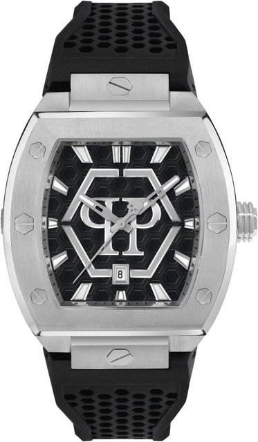 Philipp Plein Herrenuhr, Quarz, Edelstahl, Tonneau, 44 mm, Silikon, Schwarz - Bild 1