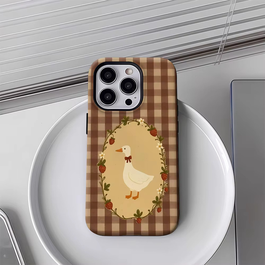 Potdemiel Handyhülle mit Erdbeer-Enten-Design für iPhone 17 16 15 14 13 Pro Max Plus, magnetisch, braun, robuste Doppel- und Einzelschicht-Schutzhülle - Bild 3