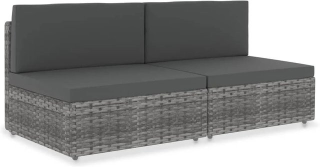 vidaXL Modulares 2-Sitzer-Sofa aus Poly Rattan in Grau mit pulverbeschichtetem Stahlgestell - Bild 1