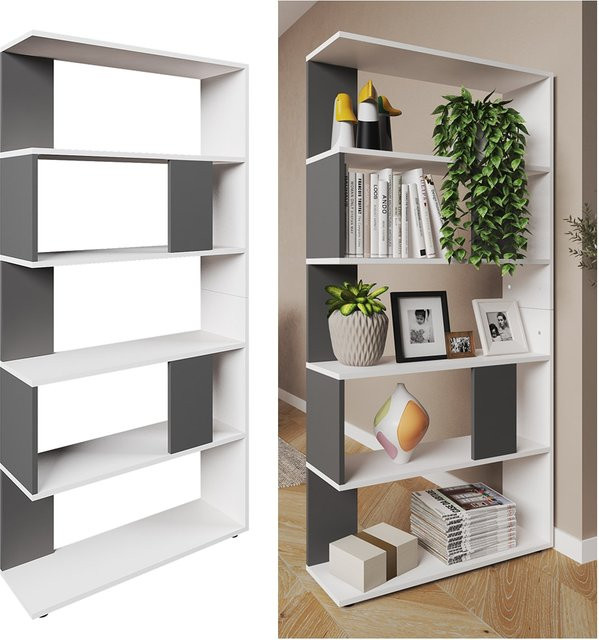 Vicco Raumteiler Bücherregal mit 5 Fächern in Weiß und Anthrazit, Höhe: 162 cm - Bild 1