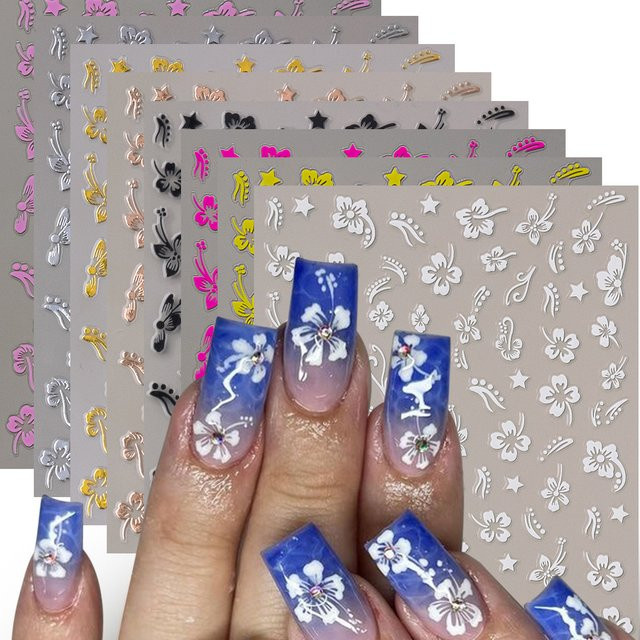 MAFANAILS 3D Hibiscus Blume Nagel Aufkleber, 5/8 Teile, Floral - Bild 1