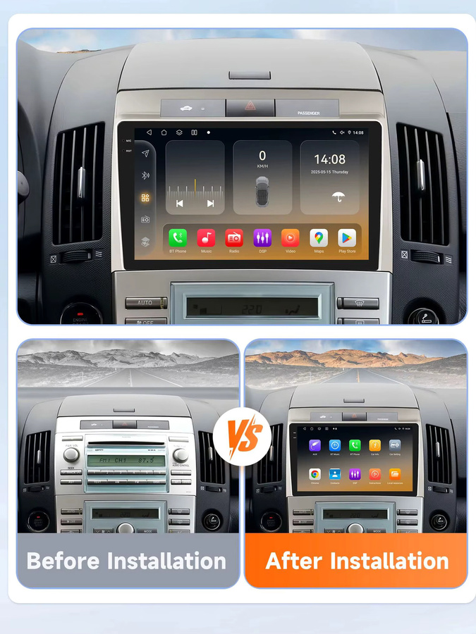 Hizpo Android 14 Autoradio für Toyota Corolla Verso AR10 2004 - 2009 mit 8 Kernen, Snapdragon 6115, GPS, 4G und Carplay in Schwarz - Bild 4