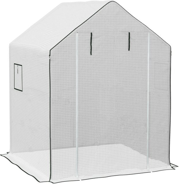 Furnicato Gewächshaus Ersatzplane Wasserdicht mit aufrollbaren Fenstern und Türen, Farbe: Weiß, B/T/H: 143 x 143 x 190 cm - Bild 1