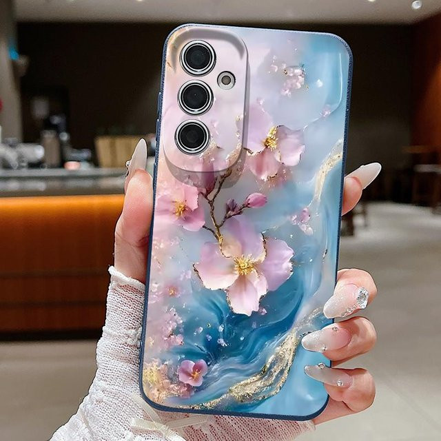 Handyhülle mit Marmor Muster und Lederstruktur für Samsung Galaxy A57 A56 A55 A54 A53 5G A37 A36 A35 A26 A25 A17 A16 A15 in Blau - Bild 1