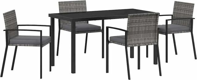vidaXL 5-teiliges Garten Esszimmer Set aus grauem Poly-Rattan und Stahl - Bild 1