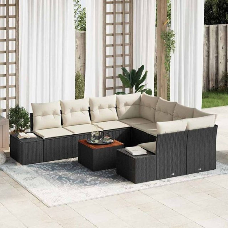 Vidaxl Garten-Sofa-Set aus Rattan und Metall in Schwarz und Weiß, 9-teilig, modernes Design - Bild 1