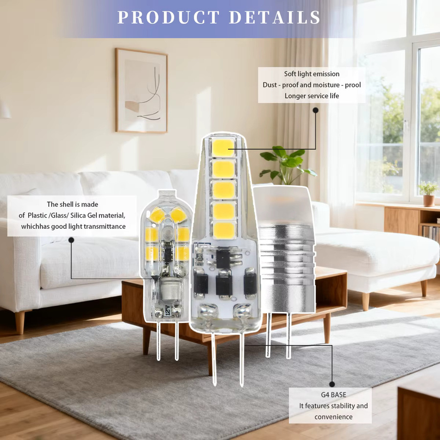 2er Set G4 Mini LED Kristall-Lampen für Kronleuchter, 12V, Warmweiß, Ersatz für 20W Halogenlampen - Bild 2