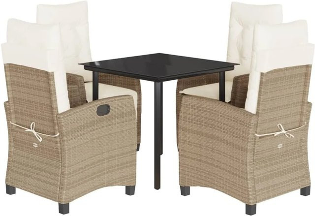vidaXL 5-teilige Garten-Essgruppe aus Poly Rattan mit Kissen in Beige und Cremeweiß sowie Glastisch - Bild 1
