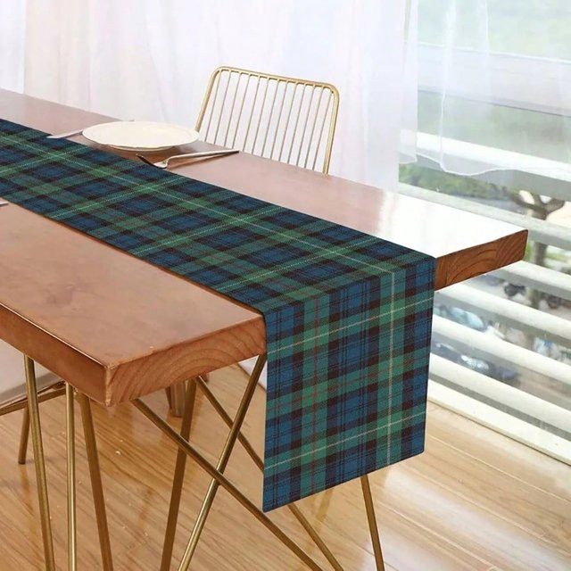 VIKAMA Tischläufer mit Vintage-Karomuster in Blau, schmutzabweisende Leinen-Tischdecke für Esszimmer und Küche, B: 230 cm, H: 33 cm - Bild 1