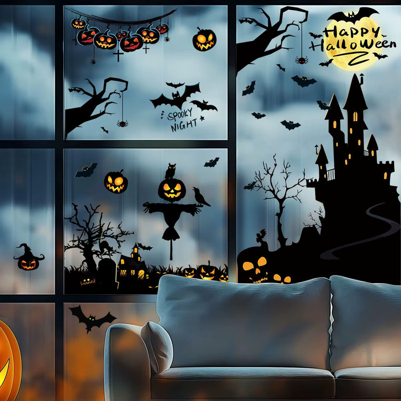 3er-Set BRUP Halloween Fensteraufkleber mit Fledermaus-Silhouette in Schwarz und Mehrfarbig für deine Dekoration - Bild 3