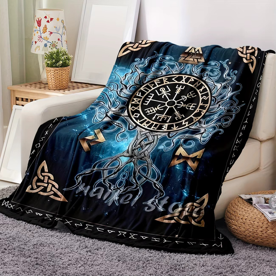 VIKAMA Nordic Rune Nautische Decke mit Wikinger Kompass und Keltischem Knoten in Blau, B/T: 90 x 75 cm - Bild 3