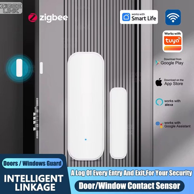ZigBee Tür- und Fenstersensor in Weiß mit App-Steuerung für Tuya Alexa und Google zur Heimsicherheit und als Diebstahlschutz - Bild 1