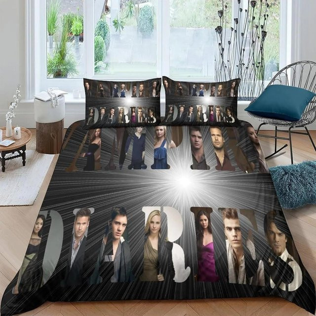 Damon Print Mode Vampire Diaries Bettwäsche Set aus Mikrofaser, Schwarz, B/H: 150 x 200 cm - Bild 1