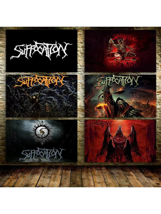 S-SUFFOCATIONS Heavy Metal Band Flag Banner zur Wanddekoration in Schwarz, B: 90 cm, H: 60 cm - Bild 4