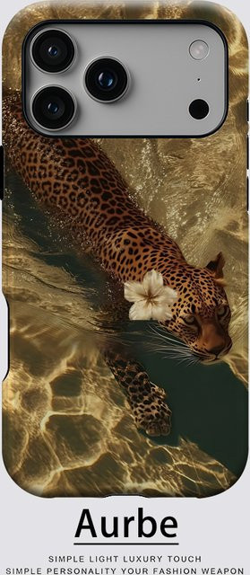 Potdemiel Magnetische Handyhülle mit Leopard im goldenen Wasser für iPhone 17 16 15 14 13 Pro Max Plus, Robuste Einzel- und Doppelschicht-Hülle, Farbe: Gold - Bild 1