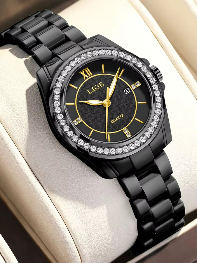 LIGE Armbanduhr Keramik, Quarz, Schwarz, Damen - Bild 6