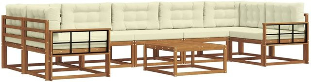 vidaXL Outdoor-Sofagarnitur L-Form aus Akazienholz mit 8 Kissen in Natur und Beige - Bild 1