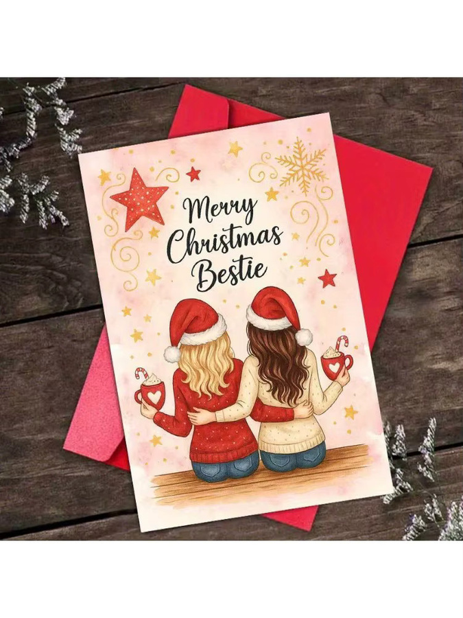 Weihnachtskarte für BFFs und Schwestern mit Zuckerstangen-Design und Sternenhimmel in Roségold und Braun inklusive Umschlag - Bild 7