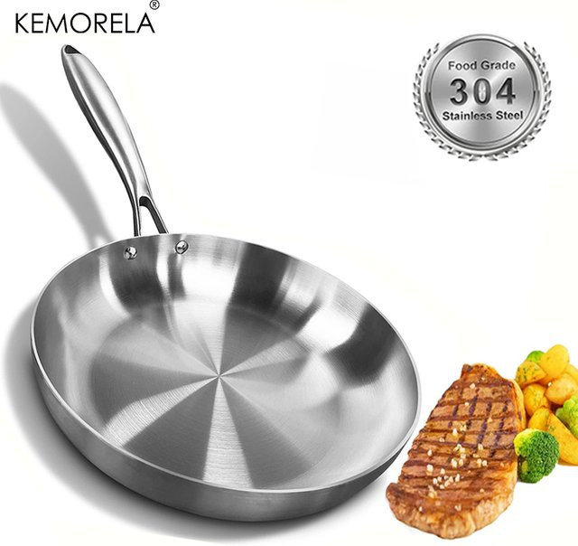 KEMORELA Bratpfanne aus Edelstahl 304 in Silber, antihaftbeschichtete Pfanne für Induktionsherd und Gasherd - Bild 1