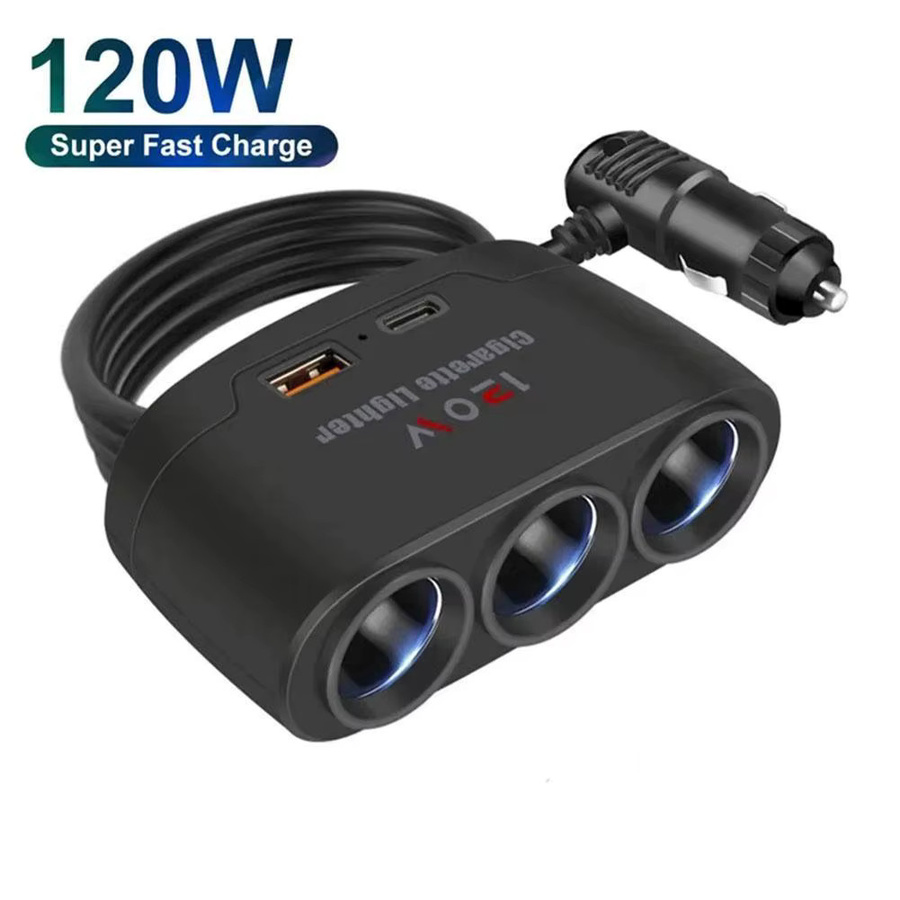 120W Auto Ladegerät Adapter mit PD und QC 3.0 Dual USB Buchse in Schwarz für 12V 24V Zigarettenanzünder Schnellladegerät für Dashcam und DVR - Bild 4