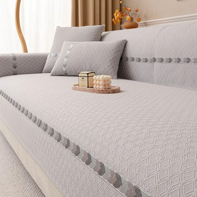 Rutschfester Chenille-Sofabezug von Household supplies MH in Grau, universelles Sofakissen für das Wohnzimmer, B/B: 70 x 70 cm - Bild 1